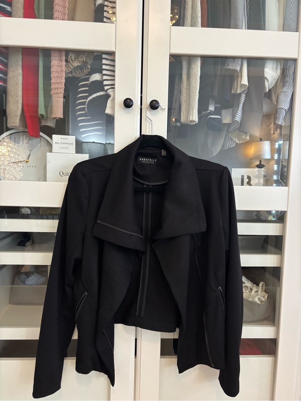 bagatelle Black Draped Open-Front Moto Blazer